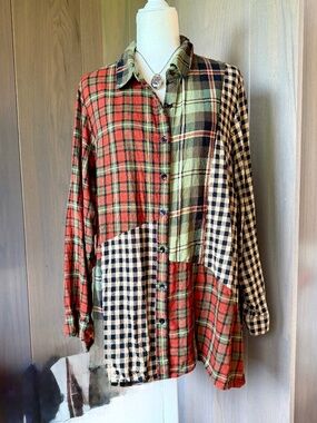 COLDWATER CREEK Mix and Matched Plaid Tunic Fall Flannel 1X